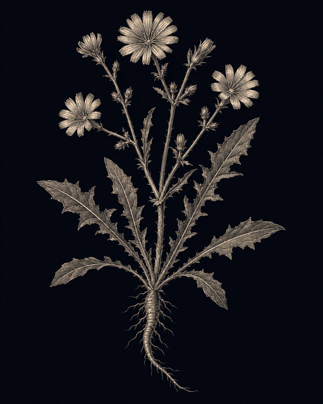 Chicory, engraved in the same line work as the rest of the range.